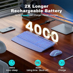 Purple Keyboard and Mouse Wireless Combo, 4000mAh Rechargeable Backlit Quiet Keyboards mice Set, USB Ergonomic Key Board with Wrist Rest & Phone Holder for PC, Mac, Windows, Natural Soft Typing - Image 2