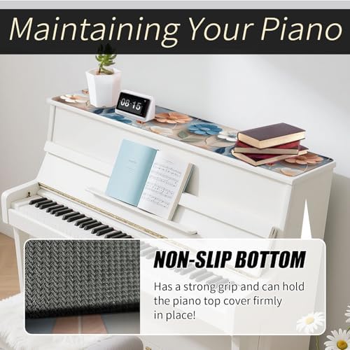 Piano Top Runner Mat, Non-Slip Rubber Bottom, Free Cut Protector Dust-Proof Covers for Musical Instrument, Chiffonier, Chest of Drawers, TV Stand, Television Cabinet (Watercolor Flora, 61" x 13.8") - Image 3