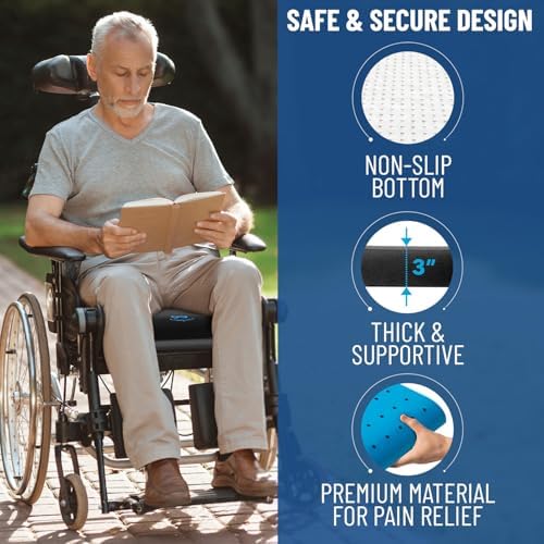 Everlasting Comfort Ventilated Wheelchair Cushions for Pressure Relief - Gel Memory Foam Wheel Chair Seat Cushion Pad for Seniors and Adults & Pain Relief - Soft Non-Slip Cover - Office Accessories - Image 4