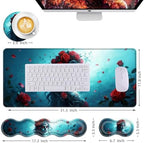 Mouse Pad,Large Desk Mat Set, 4in1 XL Mousepad + Keyboard Wrist Rest+Mouse Wrist Rest+Coaster with Ergonomic Desk Pad for Home Office Table Computer Cover -Woman with Skull Face - Image 6