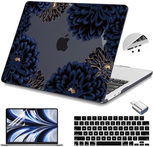 Teryeefi for MacBook Air 13.6 inch Case Release M5/M4/M3/M2 2022 2023 2024 2025 2026, Fits Model A2681 A3113 A3240 A3449, Design Pattern Slim Cover+Keyboard Cover+OTG Adapter, Chrysanthemums by Teryeefi