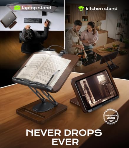 Book Stand with Light, 360° Rotating Holder with Page Clip, Ergonomic - Image 3