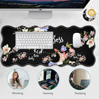 4 in 1 Desk Mat Set,Mouse Pad with Keyboard Wrist Rest,Wave-Shaped Design,Non-Slip Rubber Base,Waterproof,for Home,Office,Gaming,Flower Boss Lady - Image 6