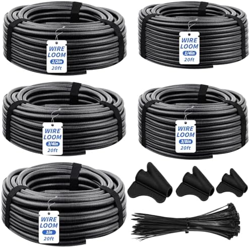 Oleitodh 1" 3/4" 1/2" 3/8" 1/4" OD Split Loom Tubing, 20ft Each, 5 Sizes by Oleitodh