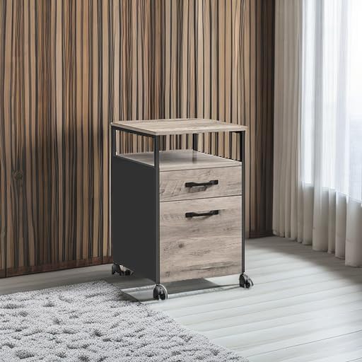 VASAGLE File Cabinet with Wheels, 2 Drawers, Open Shelf - Image 6