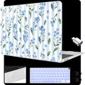 MEEgoodo for MacBook Air 13.3 inch Case 2021 2020 2019 2018 A2337 M1 A2179 A1932, Shell for MacBook Air M1 with Keyboard Webcam Cover & Trackpad Film & Type C Adapter, Blue Watercolor Flowers&Stripes by MEEgoodo