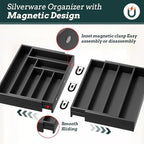 Bamboo Expandable Silverware Drawer Organizer 11 Slots Utensil Holder Black - Image 3