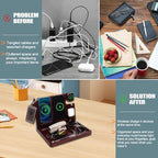 Wood Phone Docking Station 27W Fast Charging 2 Phone Wireless Charging Station for iosPhone/Android/iWatch/Air Pod Nightstand Organizer for Men/Women AnniversaryBirthday Gifts for him - Image 6