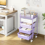 SYKIARIOL 4-Drawer Rolling Storage Cart with Mesh Top,Purple - Image 2