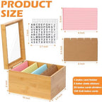 5x8 Index Card Holder with Dividers Bamboo Index Card Storage Box 4 Compartments Recipe Card Box with Lid 150 Index Flash Cards 25 Index Card Dividers 2 Letter smile Stickers for Office Business Home - Image 2