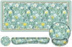 Floral Desk Mat, 4in1 Large Mouse Pad with Wrist Rest, Desk Matt for Desktop, Desk Pad Mat, Anti-Slip XXL Computer Ergonomic Mousepad with Wrist Support for Keyboard and Mouse I Green Elegant Flowers by NXZGO