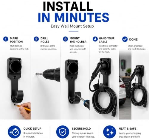 EV Charger Wall Mount Organizer Kit, 3-Piece Garage Charging Station Holder with Cable Management, Fits Most EV Charging Cables, Charger Not Included - Image 6