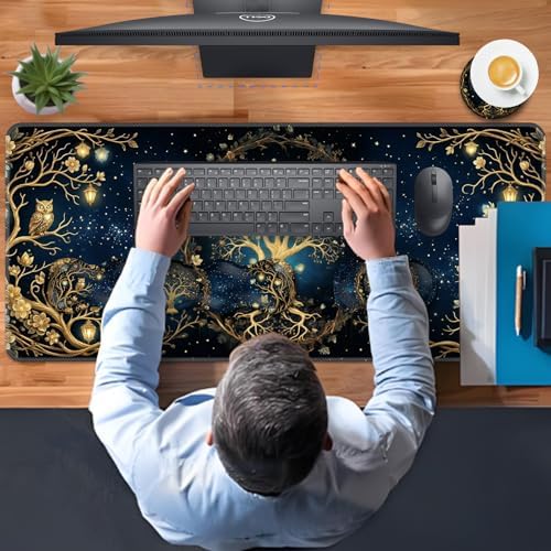 TGFEWYTJYJ Extended Gaming Mouse Pad,Memory Foam Ergonomic Keyboard Mouse Wrist Rest Support Set,Large Desk Mat with Stitched Edges,Non-Slip Base Mousepad Home Office,Aesthetic Tree of Life - Image 7