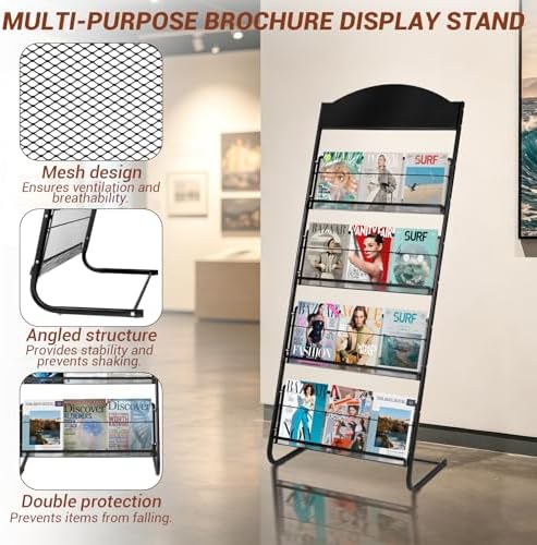 4-Tier Magazine Stand, 24.8'' Wide Iron Brochure Holder, Metal Newspaper & Literature Display Rack for Office, Waiting Room, Lobby, Classroom & Retail Store - Image 7