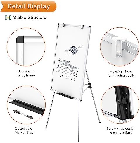 VIZ-PRO Whiteboard Easel, 36 x 24 Inches, Portable Tripod Dry Erase Board - Image 3