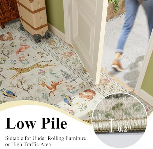 DUKINO 5ft Round Rug, Washable Animal Non Slip Circle Area Rug, Beige - Image 7