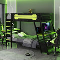 Polibi Twin Over Twin Bunk Bed with 2 Built-in Gaming Desks, USB Charging Ports & Pegboard Organizer, E-Sports Gaming Bed Frame for 2 Kids/Teens, Green (Twin Size) by Polibi