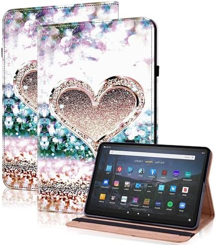 Case for Amazon Kindle Fire HD 10 & 10 Plus Tablet (13th/11th Generation, 2023/2021) 10.1" - PU Leather Flip Case with Elastic Band & Card Slots, Multi-Angle Stand Cover - Diamond Peach by TUOLISG