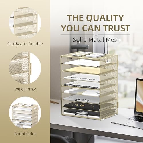 9-Tier Paper Organizer for Desk, Letter Tray with Handles, Golden Yellow - Image 3