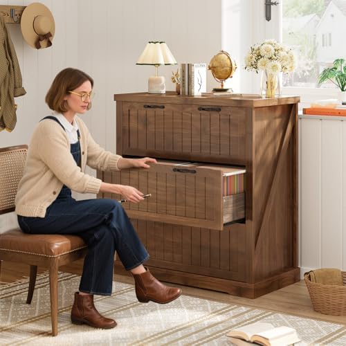 SEDETA Farmhouse 3 Drawer File Cabinet for Home Office,Brown - Image 4