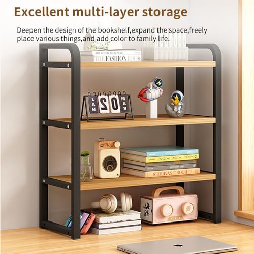 Office Desk Shelf Organizer, Wood Desktop Bookshelf Supplies Storage Rack, Shelf for Top of Desk and Dresser and Cubicle Decor Aesthetic Bookshelf (White Wood, three Tier 19.69 Lx7.87 Wx22.05 H) - Image 6
