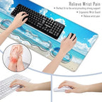 TGFEWYTJYJ Extended Gaming Mouse Pad,Memory Foam Ergonomic Keyboard Mouse Wrist Rest Support Set,Large Desk Mat with Stitched Edges,Non-Slip Base Mousepad Home Office,Blue Sky Ocean Beach - Image 6