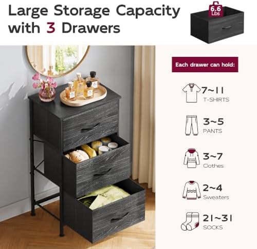 WLIVE Small Dresser Nightstand for Bedroom, 3 Drawers, Black Wood Grain - Image 6