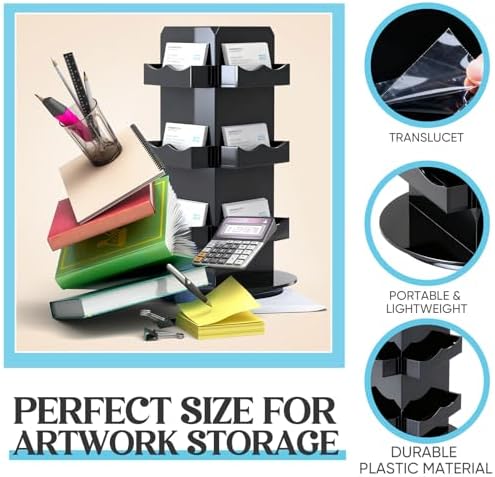 Pinkunn Black Rotating Display Stand, 3 Tier Acrylic Sticker Display Stand, Spinning Business Card Holder, Brochure Appointment Cards Rotating Holder for Office Home Vendors Desk, 5.9 x 9.8 Inch - Image 3