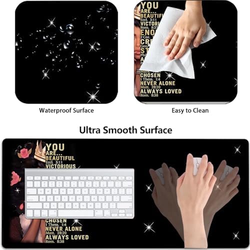 Large Gaming Mouse Pad+ Keyboard Wrist Rest Set, Ergonomics Memory Foam Mouse Mat Wrist Rest Support, Waterproof Extended Mousepad 31.5x11.8in, African American Women Black Girl Desk Pad - Image 2