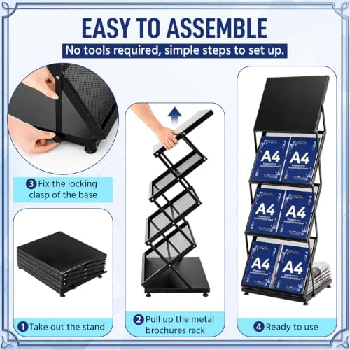 AmazingSpark Brochure Display Stand Foldable Magazine Rack Portable Double A4 Size Literature Brochure Holder Magazine Rack Metal 10 Pockets with Carrying Bag for Trade Show Exhibition Office (4-tier) - Image 3