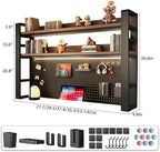 Desk Shelf Organizer for Top of Desk – Desktop Bookshelf with Pegboard & Storage Accessories, Adjustable Hutch for Dorm or Office, Steel Frame Display White frame + natural wood board 21.7*9.8*36.6in - Image 2