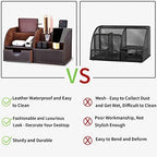 KINGFOM Pu Leather Desk Organizer Pen Pencil Holder Office Supplies Caddy Storage Box 6 Compartments with Drawer Brown - Image 4