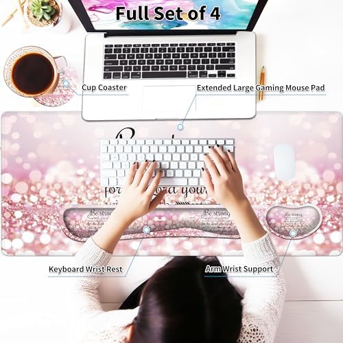 Large Gaming Mouse Pad Set 35.4 x 15.7 with Keyboard Wrist Rest, Wrist Support, and Coaster Memory Foam Smooth Desk Pad Mousepad for Home Office School - Quote Bible - Image 3