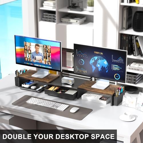 gianotter Dual Monitor Stand Riser With Drawer and 2 Pen Holders - Image 4