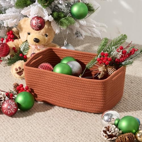 MiniArk Small Storage Baskets for Organizing | Closet Organizer Bins | Shelf Toy Basket | Woven Rope Baskets | Cube Decorative Box | Shallow Basket | 13x8.5x5.1” | 4 Packs Oxide Red - Image 4
