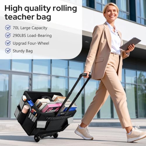 KEDSUM Teacher Rolling Cart with Canvas Organizer Bag, 290LBS/70L Capacity - Image 3