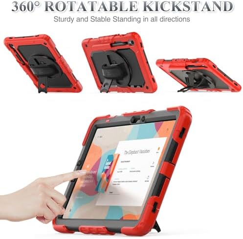 SEYMAC stock Case for Samsung Galaxy Tab S10 Lite / S10 FE / S9 FE 5G / S9 Tablet Case 10.9''/ 11'' Protective with Screen Protector, Pen Holder, 360 Rotate Stand, Hand Strap, Shoulder Strap, Red - Image 4
