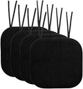 Sweet Home Collection Chair Cushion Memory Foam Pads with Ties Honeycomb Pattern Slip Non Skid Rubber Back Rounded Square 16" x 16" Seat Cover, 4 Pack, Black 4 Pack by SweetHomeCollection
