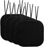 Sweet Home Collection Chair Cushion Memory Foam Pads with Ties Honeycomb Pattern Slip Non Skid Rubber Back Rounded Square 16" x 16" Seat Cover, 4 Pack, Black 4 Pack by SweetHomeCollection