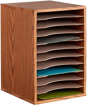 Safco Vertical Desktop Sorter, Wooden Paper Organizer for Home Office and Classroom, 11 Adjustable, Letter-Size Compartments, Medium Oak - Image 5