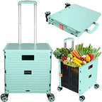 Foldable Utility Cart Portable Collapsible Crate Rolling Carts with Wheels Rolling Tote Basket Teacher Cart with Lid Wear-Resistant 360°Rotate Wheel Noiseless for Shopping Storage Office Use by SELORSS