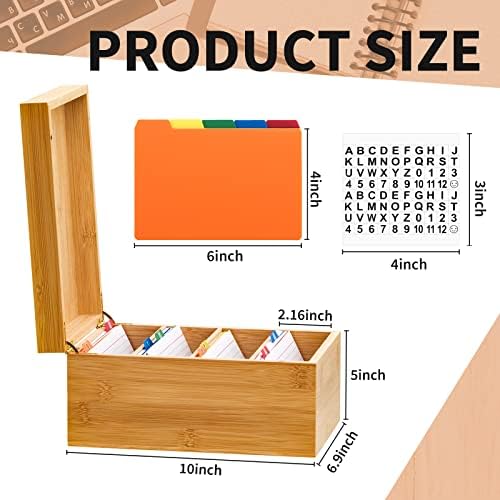4 x 6 Inches Index Card Holder Set, Bamboo Organizer Box, Wooden Color - Image 2
