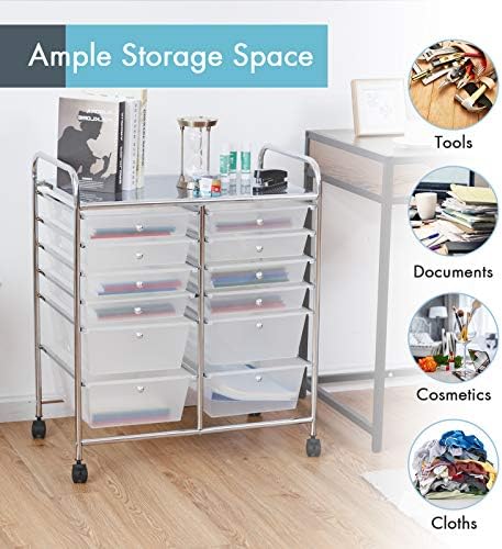 LDAILY 12 Drawer Rolling Storage Cart, Craft Cart Organizer on Wheels w/Metal Frame, Large Capacity & Smooth Drawer, Rolling Cart w/Drawers for Classroom, Office - Image 4