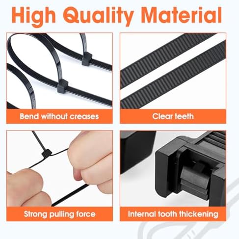 2000 PCS Zip Ties 8 Inch, Cable Ties 40lbs Tensile Strength, Black Zip Ties for Indoor and Outdoor Use, UV Resistant Wire Ties - Image 6