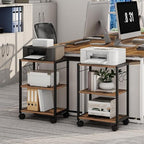 MAHANCRIS Printer Stand, 3-Tier Under Desk Rolling Cart with Storage Shelf, Heavy Duty Printer Table with Wheels for Home and Office, Printer Shelf with 2 Hooks, Small Spaces, Rustic Brown PTHR4001Z - Image 2