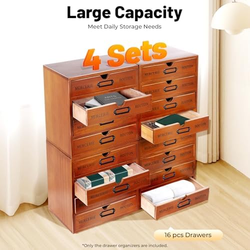Vintage Drawer Wooden Drawers Organizer, 16-Drawer Desktop Organizer With Drawers, Iron Label Holders, Brown, For Store Cosmetics, Files, Books, Letters, Papers, Magazines - Image 4