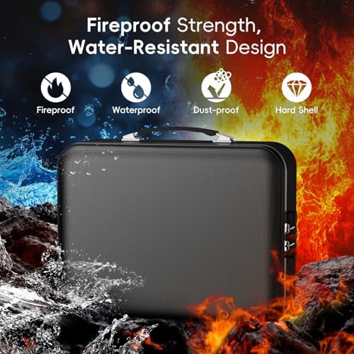 Fireproof Document Box with Lock, Waterproof Hard Shell File Organizer with Accordion Folder, Portable Fireproof File Safe Box for Home Office Storage of Documents, Laptop, Cash & Passports - Image 2