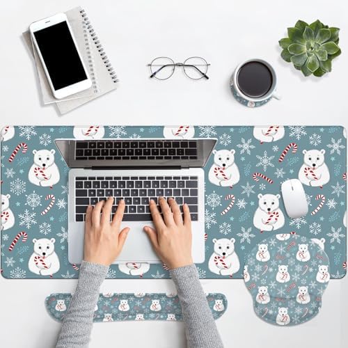 Britimes Keyboard Mouse Pad Set, 4 in 1 Desk Mat Set, Christmas Snowflake - Image 4