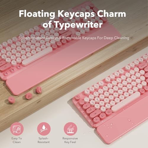 Wireless Keyboard and Mouse Combo, Pink, Round Keycaps, Magnetic Wrist Rest - Image 3