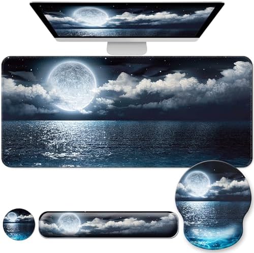 Desk Mat Set Keyboard and Mouse Pad with Wrist Rest Support by VINEBURY